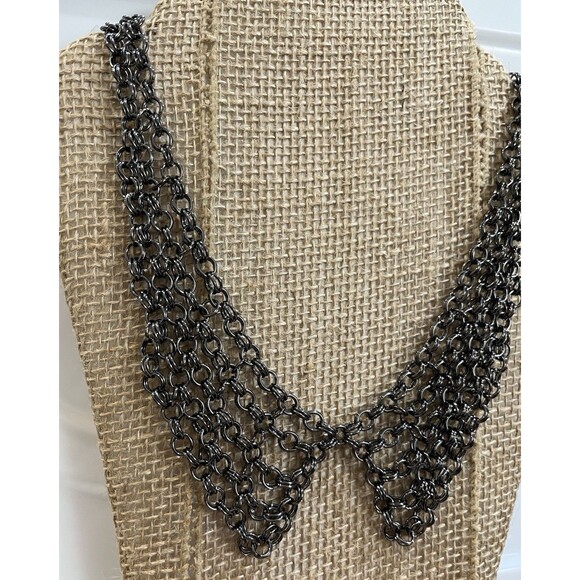 Gun Metal Peter Pan Collar Chain Link Necklace Set Whimsigoth Fairy Grunge - Picture 3 of 8